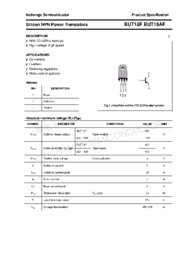 Inchange Semiconductor but18f but18af  . Electronic Components Datasheets Active components Transistors Inchange Semiconductor but18f_but18af.pdf