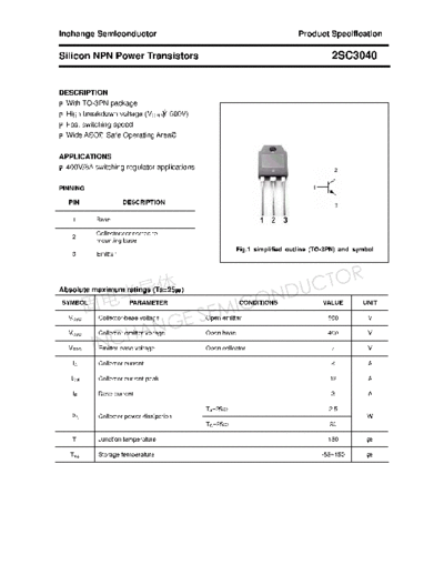 Inchange Semiconductor 2sc3040  . Electronic Components Datasheets Active components Transistors Inchange Semiconductor 2sc3040.pdf