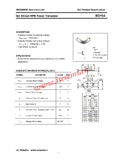 Inchange Semiconductor bdy54  . Electronic Components Datasheets Active components Transistors Inchange Semiconductor bdy54.pdf