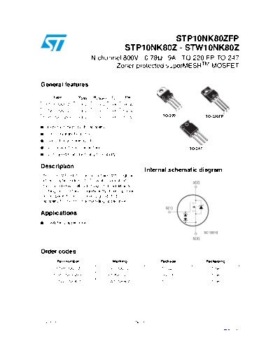 ST p10nk80zfp  p10nk80z  w10nk80z  . Electronic Components Datasheets Active components Transistors ST stp10nk80zfp_stp10nk80z_stw10nk80z.pdf