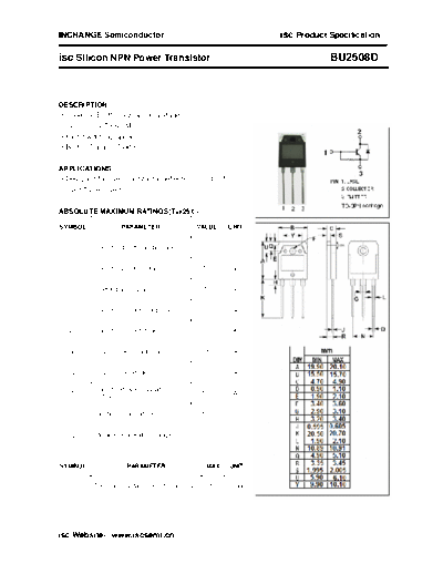 Inchange Semiconductor bu2508d  . Electronic Components Datasheets Active components Transistors Inchange Semiconductor bu2508d.pdf
