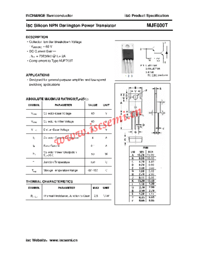 Inchange Semiconductor mje800t  . Electronic Components Datasheets Active components Transistors Inchange Semiconductor mje800t.pdf