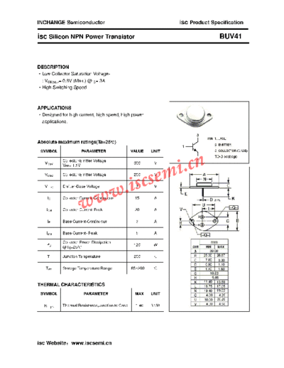 Inchange Semiconductor buv41  . Electronic Components Datasheets Active components Transistors Inchange Semiconductor buv41.pdf