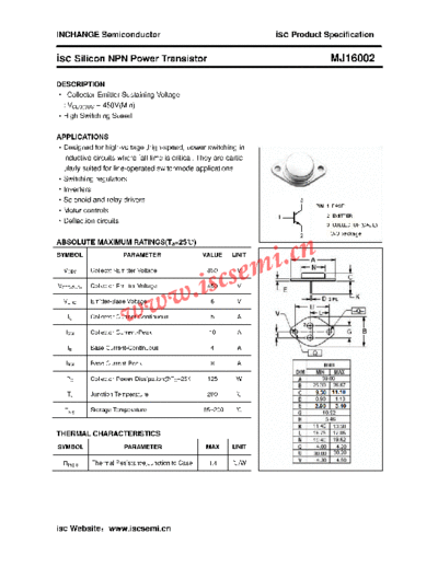 Inchange Semiconductor mj16002  . Electronic Components Datasheets Active components Transistors Inchange Semiconductor mj16002.pdf