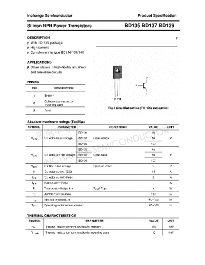 Inchange Semiconductor bd135 bd137 bd139  . Electronic Components Datasheets Active components Transistors Inchange Semiconductor bd135_bd137_bd139.pdf