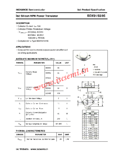 Inchange Semiconductor bdx91 93 95  . Electronic Components Datasheets Active components Transistors Inchange Semiconductor bdx91_93_95.pdf