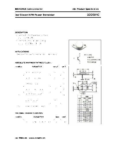 Inchange Semiconductor 3dd301c  . Electronic Components Datasheets Active components Transistors Inchange Semiconductor 3dd301c.pdf