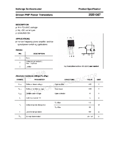 Inchange Semiconductor 2sb1087  . Electronic Components Datasheets Active components Transistors Inchange Semiconductor 2sb1087.pdf