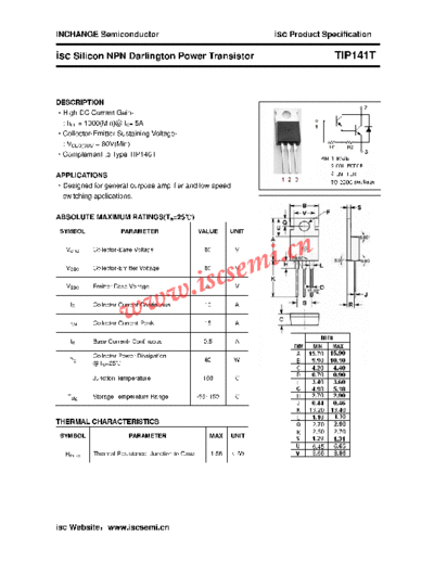 Inchange Semiconductor tip141t  . Electronic Components Datasheets Active components Transistors Inchange Semiconductor tip141t.pdf