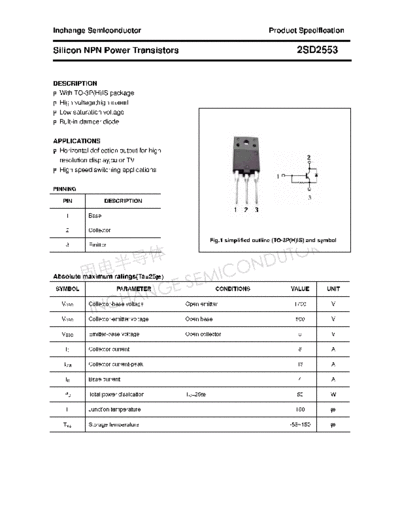 Inchange Semiconductor 2sd2553  . Electronic Components Datasheets Active components Transistors Inchange Semiconductor 2sd2553.pdf