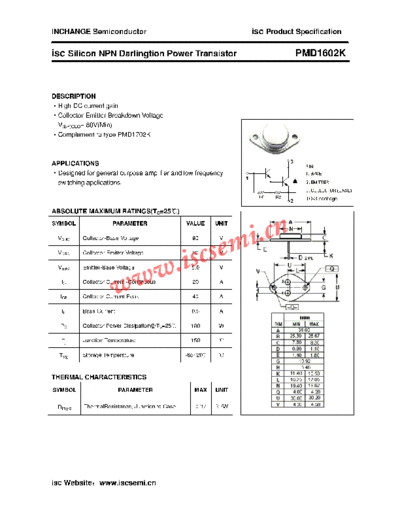 Inchange Semiconductor pmd1602k  . Electronic Components Datasheets Active components Transistors Inchange Semiconductor pmd1602k.pdf