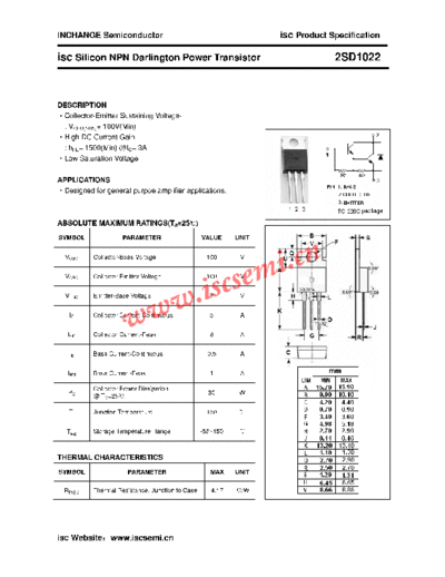 Inchange Semiconductor 2sd1022  . Electronic Components Datasheets Active components Transistors Inchange Semiconductor 2sd1022.pdf