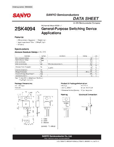 Sanyo 2sk4094  . Electronic Components Datasheets Active components Transistors Sanyo 2sk4094.pdf
