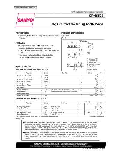 Sanyo cph5508  . Electronic Components Datasheets Active components Transistors Sanyo cph5508.pdf