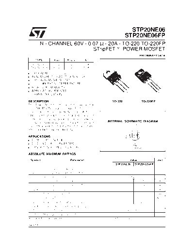. Electronic Components Datasheets stp20ne06--  . Electronic Components Datasheets Active components Transistors ST stp20ne06--.pdf