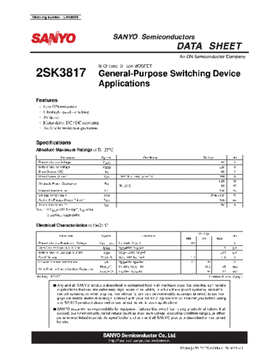 Sanyo 2sk3817  . Electronic Components Datasheets Active components Transistors Sanyo 2sk3817.pdf