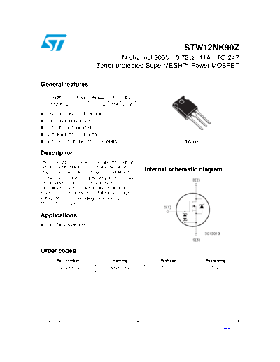 ST stw12nk90z  . Electronic Components Datasheets Active components Transistors ST stw12nk90z.pdf