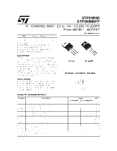 ST stp5nb90  . Electronic Components Datasheets Active components Transistors ST stp5nb90.pdf