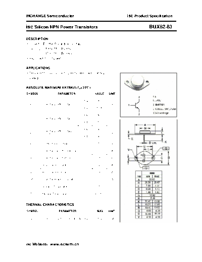 Inchange Semiconductor bux82 83  . Electronic Components Datasheets Active components Transistors Inchange Semiconductor bux82_83.pdf