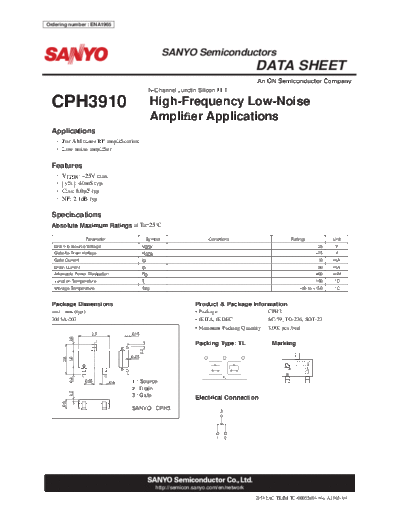 Sanyo cph3910  . Electronic Components Datasheets Active components Transistors Sanyo cph3910.pdf