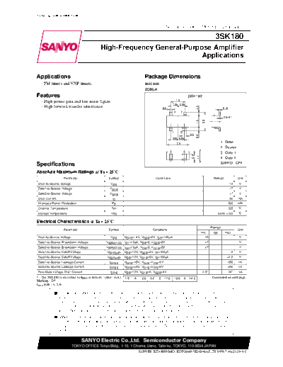 Sanyo 3sk180  . Electronic Components Datasheets Active components Transistors Sanyo 3sk180.pdf