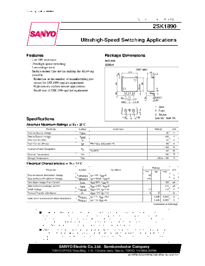Sanyo 2sk1890  . Electronic Components Datasheets Active components Transistors Sanyo 2sk1890.pdf