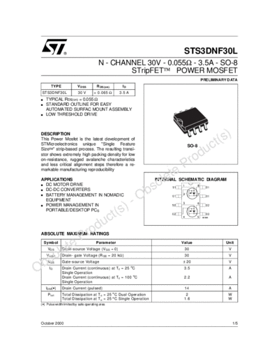 ST sts3dnf30l  . Electronic Components Datasheets Active components Transistors ST sts3dnf30l.pdf