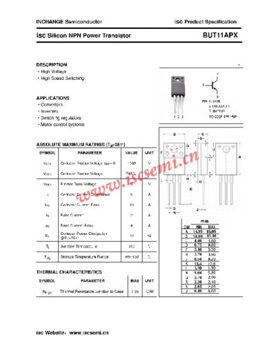 Inchange Semiconductor but11apx  . Electronic Components Datasheets Active components Transistors Inchange Semiconductor but11apx.pdf