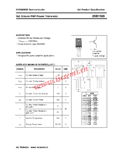 Inchange Semiconductor 2sb1569  . Electronic Components Datasheets Active components Transistors Inchange Semiconductor 2sb1569.pdf
