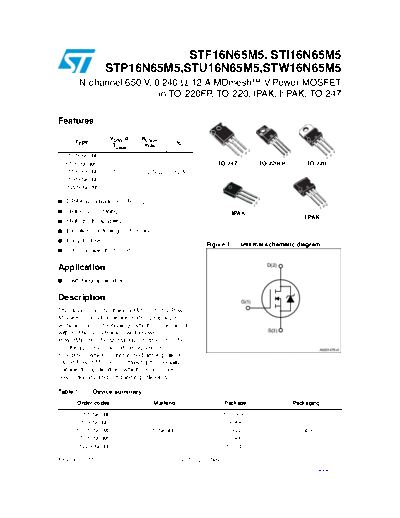 ST p16n65m5  u16n65m5  w16n65m5  i16n65m5  f16n65m5  . Electronic Components Datasheets Active components Transistors ST stp16n65m5_stu16n65m5_stw16n65m5_sti16n65m5_stf16n65m5.pdf