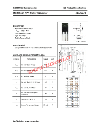 Inchange Semiconductor 2sd5070  . Electronic Components Datasheets Active components Transistors Inchange Semiconductor 2sd5070.pdf