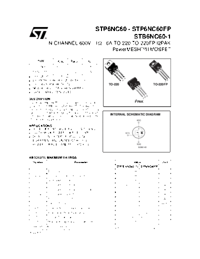 ST stp6nc60-fp--1  . Electronic Components Datasheets Active components Transistors ST stp6nc60-fp--1.pdf