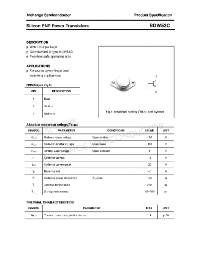 Inchange Semiconductor bdw52c  . Electronic Components Datasheets Active components Transistors Inchange Semiconductor bdw52c.pdf