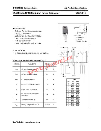 Inchange Semiconductor 2sd2016  . Electronic Components Datasheets Active components Transistors Inchange Semiconductor 2sd2016.pdf