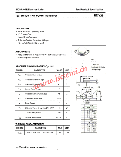 Inchange Semiconductor bdy39  . Electronic Components Datasheets Active components Transistors Inchange Semiconductor bdy39.pdf
