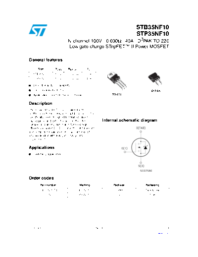 ST stb35nf10 stp35nf10  . Electronic Components Datasheets Active components Transistors ST stb35nf10_stp35nf10.pdf