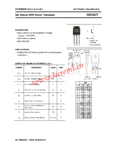 Inchange Semiconductor 2sc3927  . Electronic Components Datasheets Active components Transistors Inchange Semiconductor 2sc3927.pdf