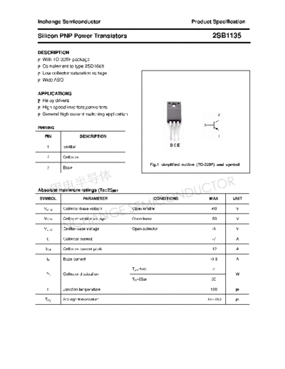 Inchange Semiconductor 2sb1135  . Electronic Components Datasheets Active components Transistors Inchange Semiconductor 2sb1135.pdf