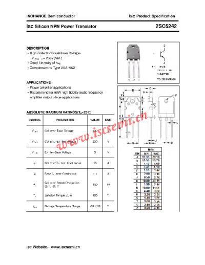 Inchange Semiconductor 2sc5242  . Electronic Components Datasheets Active components Transistors Inchange Semiconductor 2sc5242.pdf
