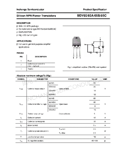 Inchange Semiconductor bdv65 65a 65b 65c  . Electronic Components Datasheets Active components Transistors Inchange Semiconductor bdv65_65a_65b_65c.pdf
