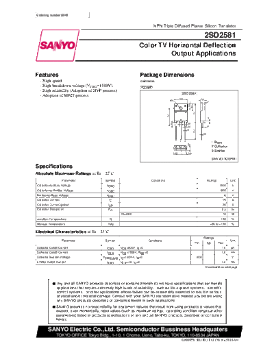 Sanyo 2sd2581  . Electronic Components Datasheets Active components Transistors Sanyo 2sd2581.pdf