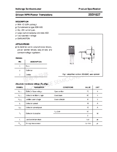 Inchange Semiconductor 2sd1827  . Electronic Components Datasheets Active components Transistors Inchange Semiconductor 2sd1827.pdf