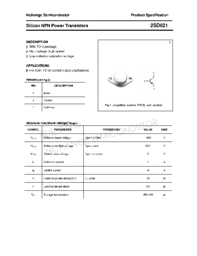 Inchange Semiconductor 2sd821  . Electronic Components Datasheets Active components Transistors Inchange Semiconductor 2sd821.pdf