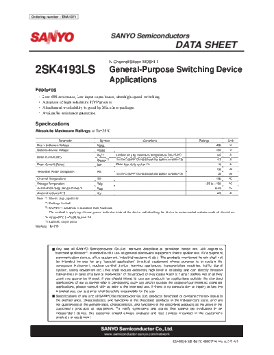 Sanyo 2sk4193ls  . Electronic Components Datasheets Active components Transistors Sanyo 2sk4193ls.pdf