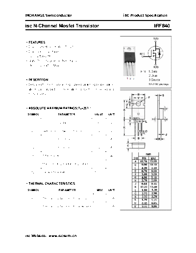 Inchange Semiconductor irf840  . Electronic Components Datasheets Active components Transistors Inchange Semiconductor irf840.pdf