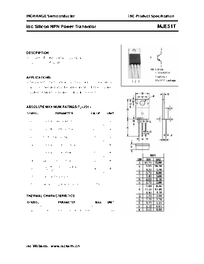 Inchange Semiconductor mje51t  . Electronic Components Datasheets Active components Transistors Inchange Semiconductor mje51t.pdf