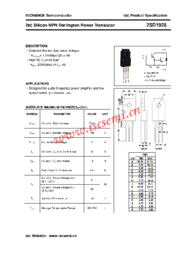 Inchange Semiconductor 2sd1928  . Electronic Components Datasheets Active components Transistors Inchange Semiconductor 2sd1928.pdf