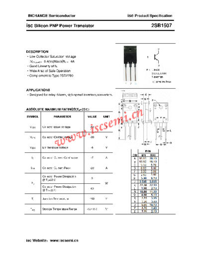 Inchange Semiconductor 2sb1507  . Electronic Components Datasheets Active components Transistors Inchange Semiconductor 2sb1507.pdf