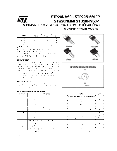 ST stp20nm60  . Electronic Components Datasheets Active components Transistors ST stp20nm60.pdf