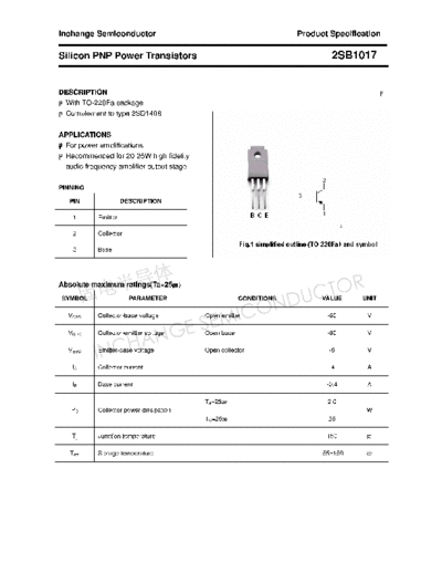 Inchange Semiconductor 2sb1017  . Electronic Components Datasheets Active components Transistors Inchange Semiconductor 2sb1017.pdf